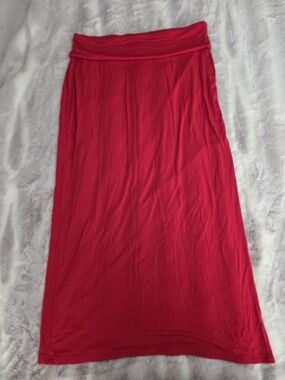 Women’s Fold-Over Waist Maxi Skirt — Red